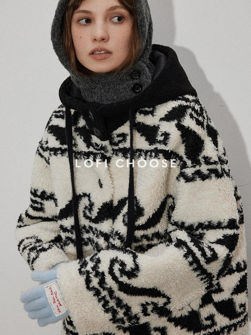 Lofi choose Thick Hooded Pocket Loose Fit Commuter Knit Button Front Women Beige Cardigans