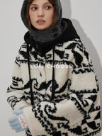 Lofi choose Thick Hooded Pocket Loose Fit Commuter Knit Button Front Women Beige Cardigans