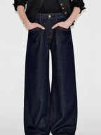 fano Comfortable Cotton Vintage Relaxed Natural Waist Women Raw Denim Wide Leg Jeans