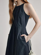 fano High Waist Sleeveless Minimalist Office A Line Cotton Blend Maxi Dresses
