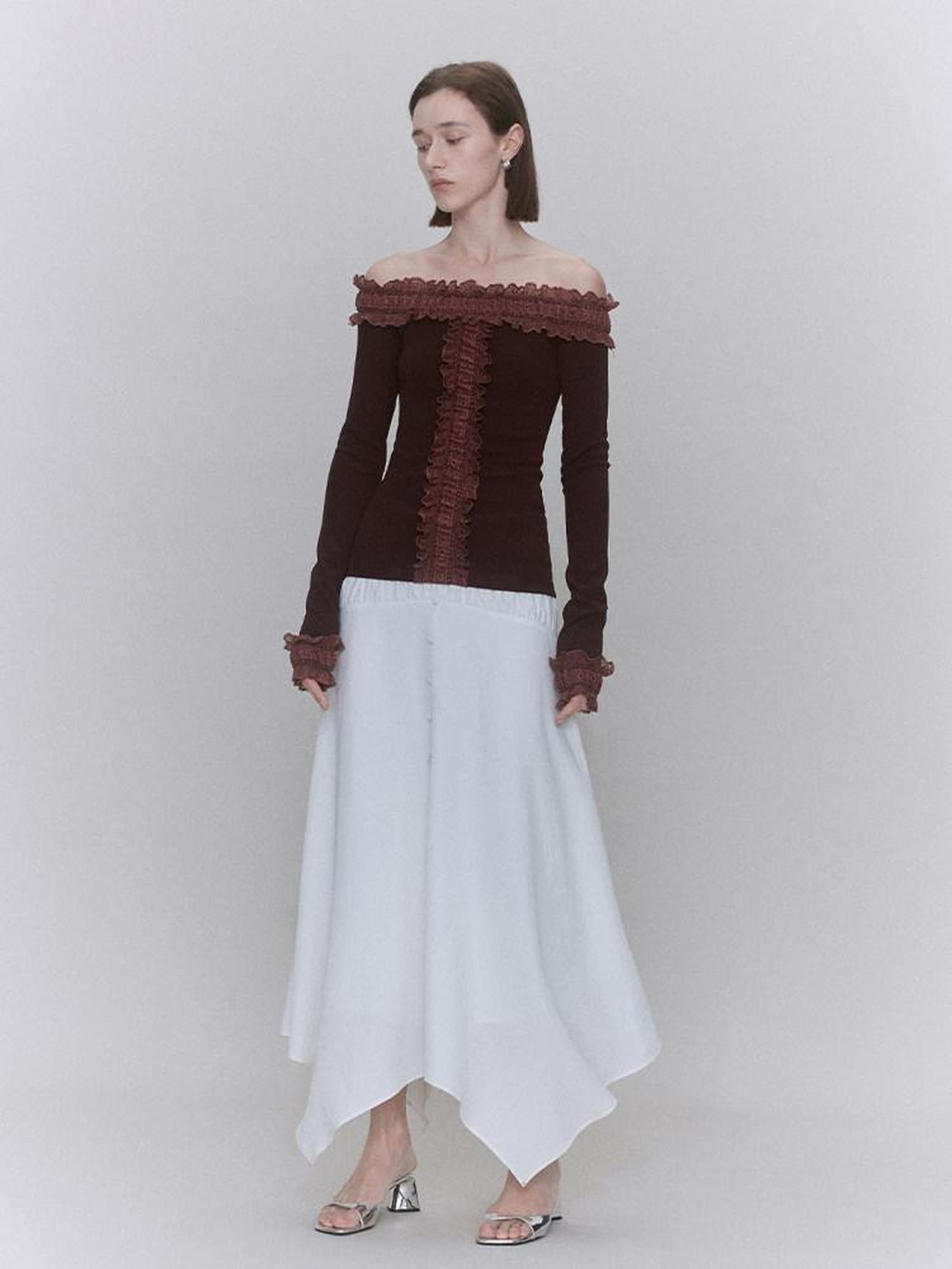 someone sometimes Recycled Viscose Linen Blend High Waist Asymmetric A Line Women Maxi Skirts