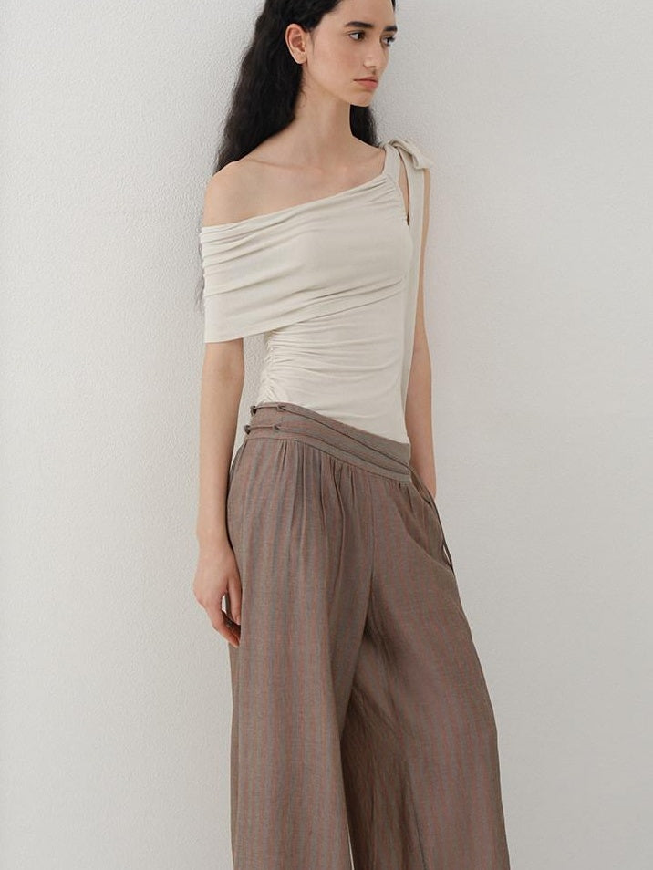 someonesometimes Slim Fit Knit Off Shoulder Casual Solid Apricot Gray Acrylic Stretch Women Top