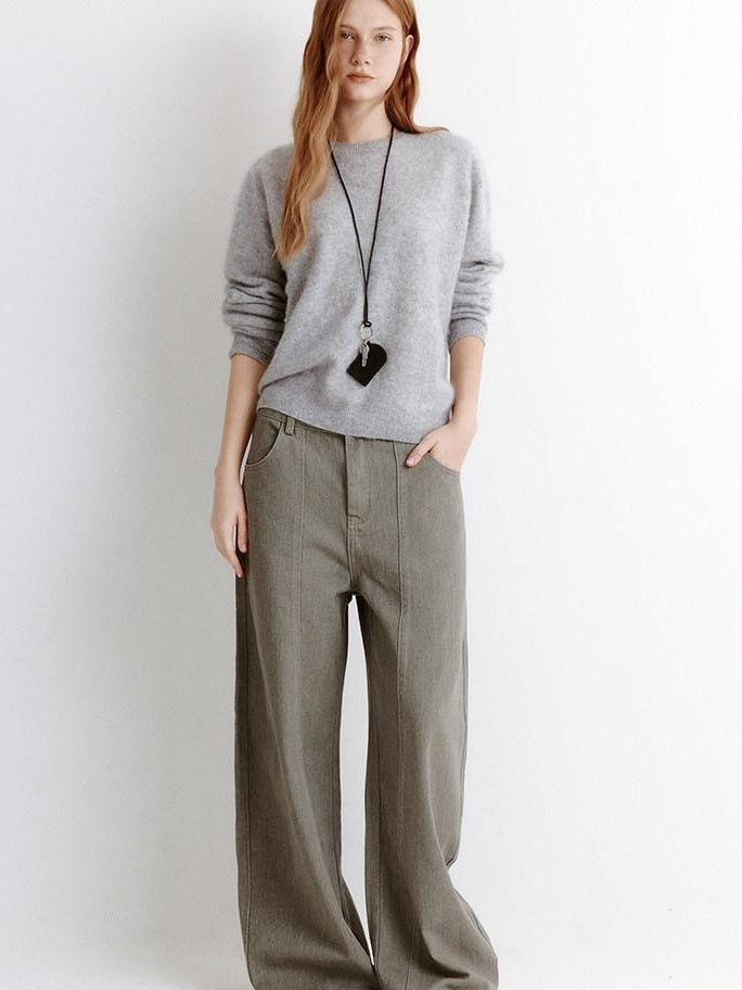 fano Soft Wool Cashmere Blend Relaxed Fit Crew Neck Women Knit Pullover Sweaters