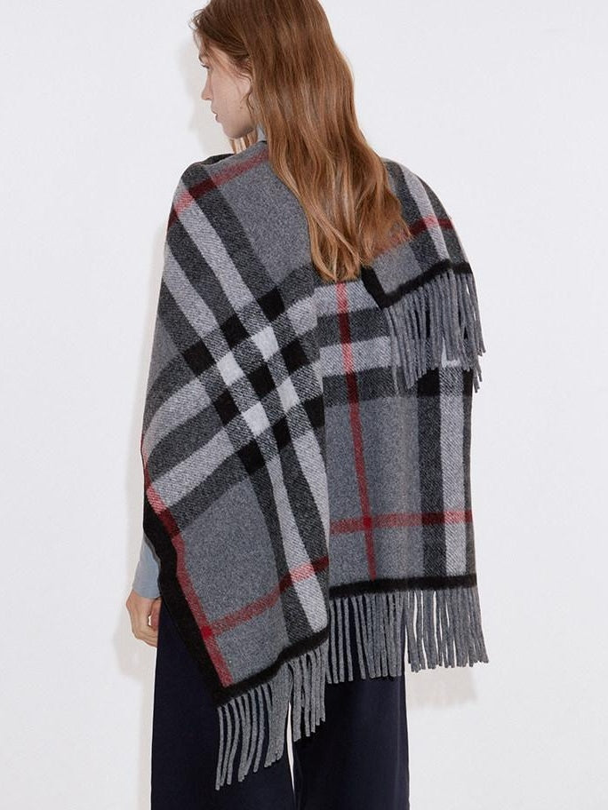 fano Cozy Warm British Plaid Unisex Large Polyester Wool Blend Scarves