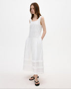 fano Cotton Korean Work Aline Sleeveless Round Neck Natural Waist White Maxi Dresses