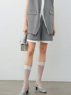 audreyyang Linen Blend Commuter Straight Natural Waist Heather Gray Mid-Length Shorts