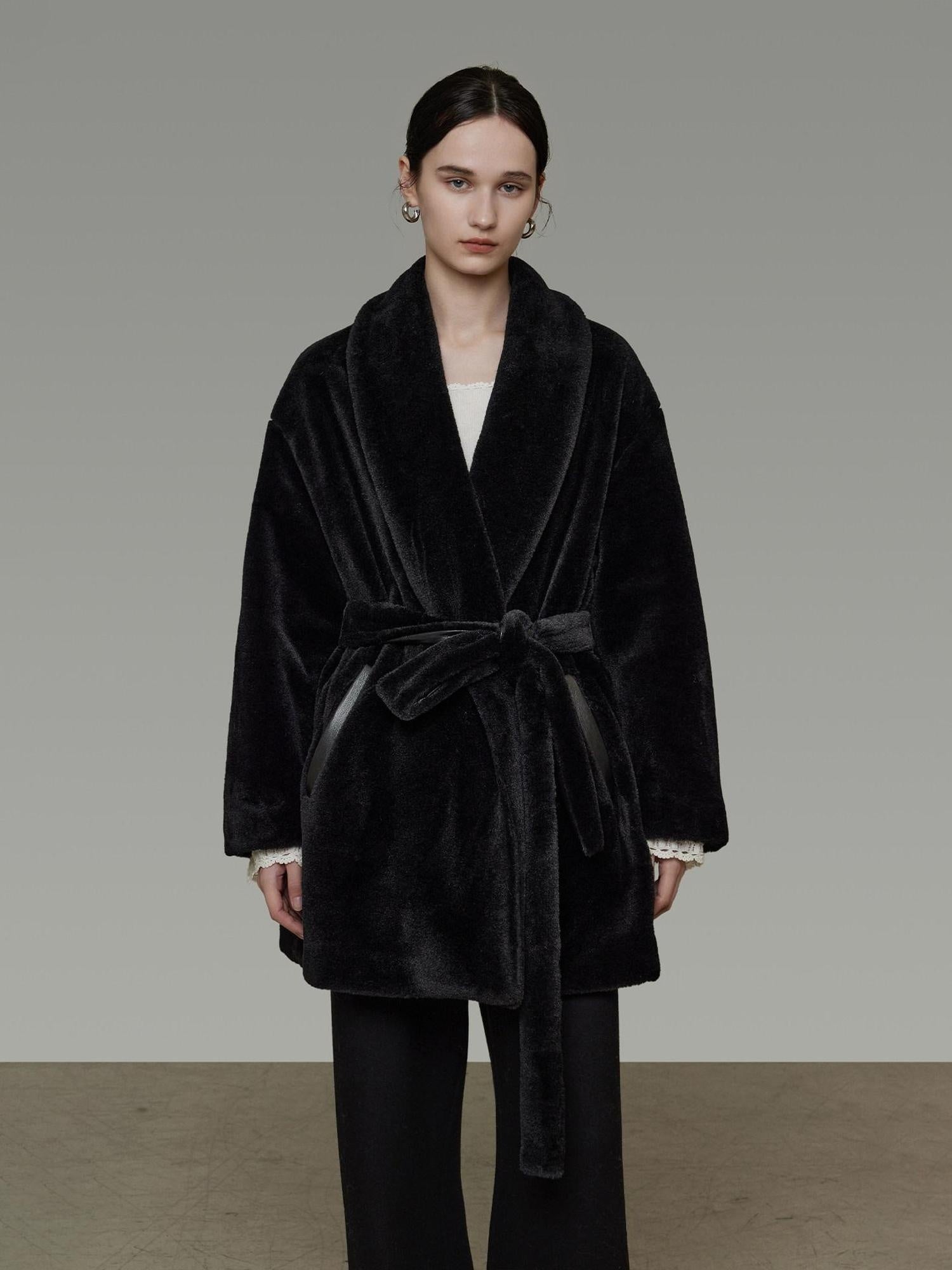 unspoken Warm V-neck Minimal Commuter Loose Midlength Women Everyday Black Long Coats