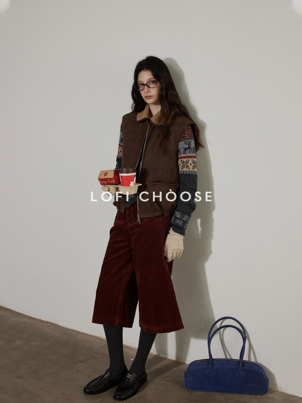 Lofi choose Wool Blend Vintage Loose Fit Round Neck Button Gray Knit Cardigans