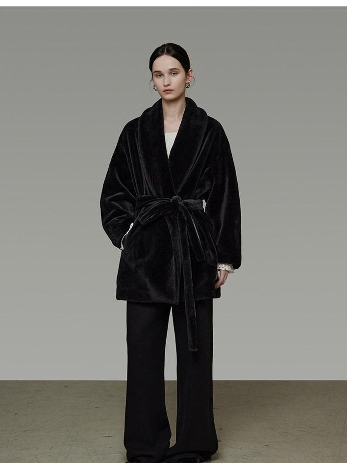 unspoken Warm V-neck Minimal Commuter Loose Midlength Women Everyday Black Long Coats