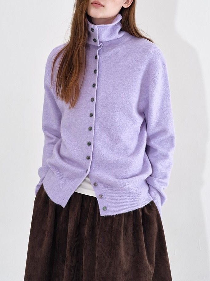 fano Recycled Fiber Loose Fit Casual High Neck Button Long Sleeve Women Cardigans