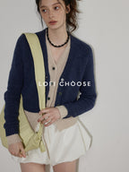 Lofi choose Faux Two Piece Layered Loose Fit V-neck Button Front Office Women Knit Cardigans
