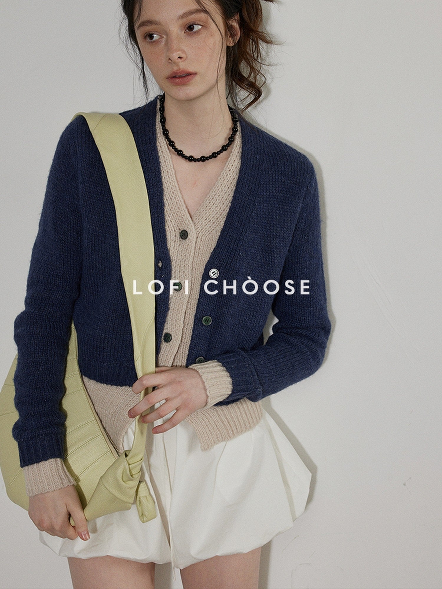 Lofi choose Faux Two Piece Layered Loose Fit V-neck Button Front Office Women Knit Cardigans