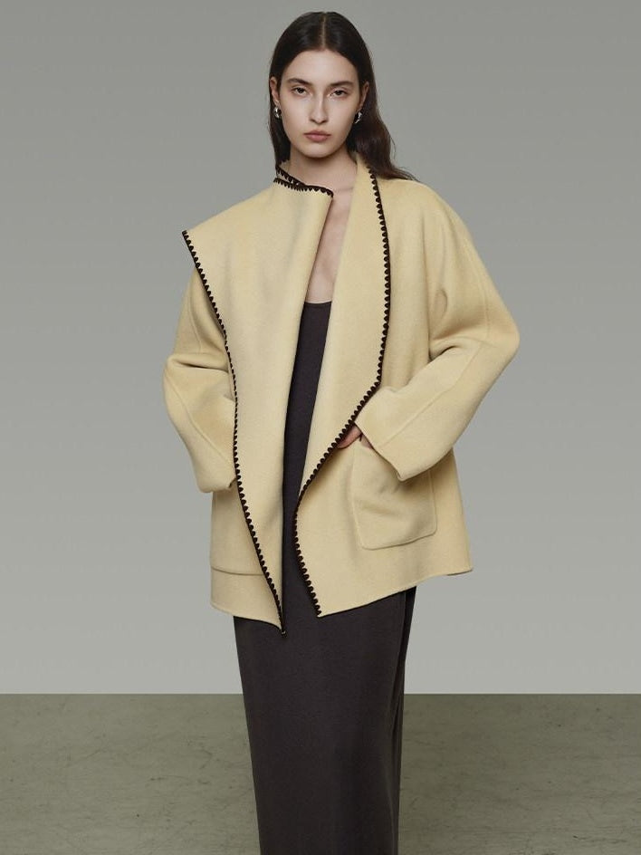 unspoken 100 Percent Wool Lightweight Minimal Commuter Loose Women Pale Yellow Wool Coats