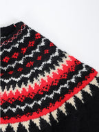 audreyyang Cozy Thick Oversized Geometric Totem Crewneck Women Wool Blend Sweaters