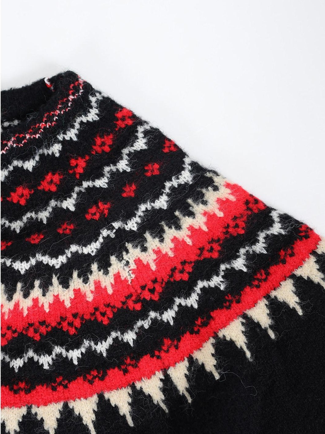 audreyyang Cozy Thick Oversized Geometric Totem Crewneck Women Wool Blend Sweaters