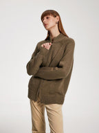someone sometimes Acrylic Wool Blend Stand Collar Open Front Commuter Knit Brown Cardigans
