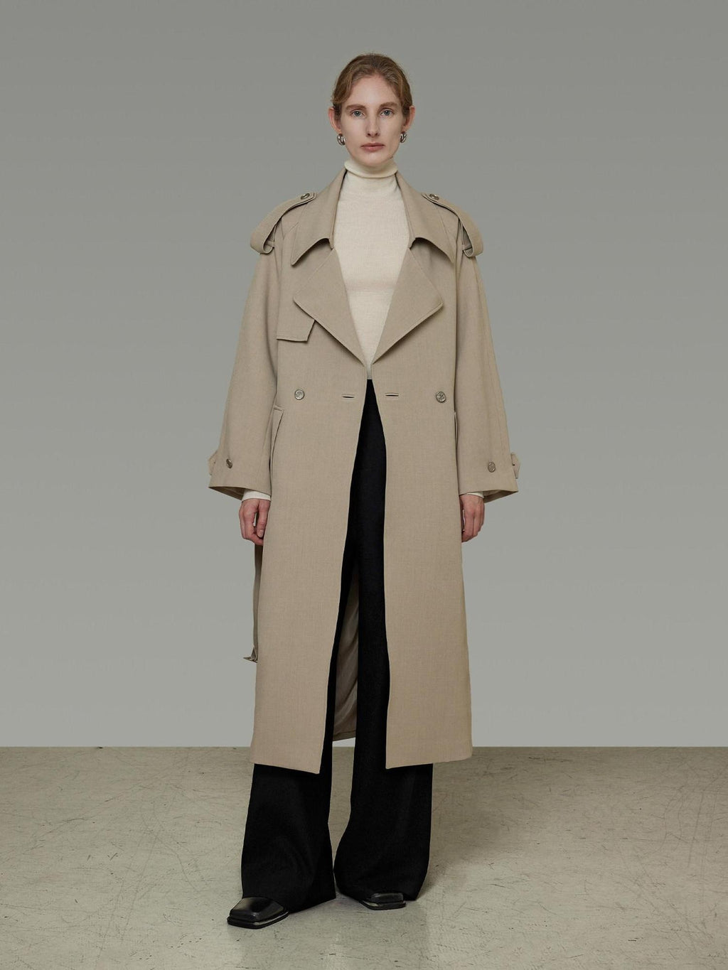 unspoken Online Exclusive Minimalist Loose Fit Midlength Light Khaki Women Trench Coats