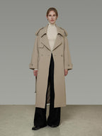 unspoken Online Exclusive Minimalist Loose Fit Midlength Light Khaki Women Trench Coats