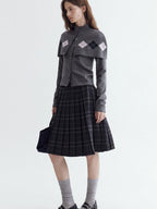 fano Button Front Two Piece Knit Crew Neck Long Sleeve Women Office Cardigans