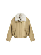 unspoken Thick Cotton Padded Patchwork Cropped Loose Commuter Khaki Puffer Jackets