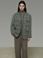 unspoken Lambswool Blend Structured Commuter Round Neck Relaxed Green Wool Coats
