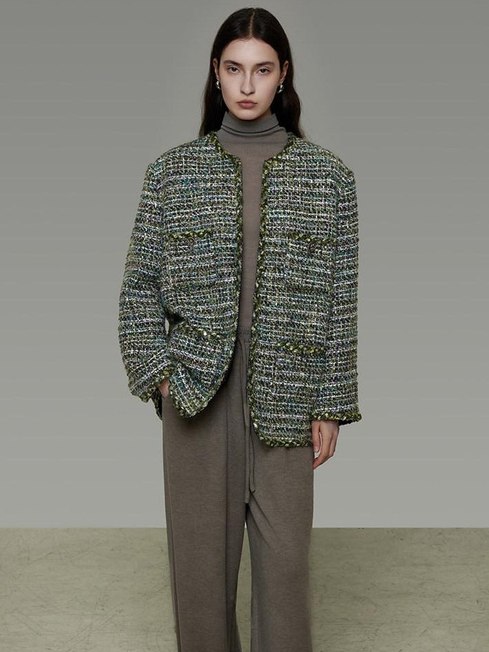 unspoken Lambswool Blend Structured Commuter Round Neck Relaxed Green Wool Coats