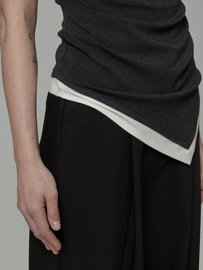 unspoken Viscose Knit Slim Minimal Women Colorblock Off Shoulder Crop Tops