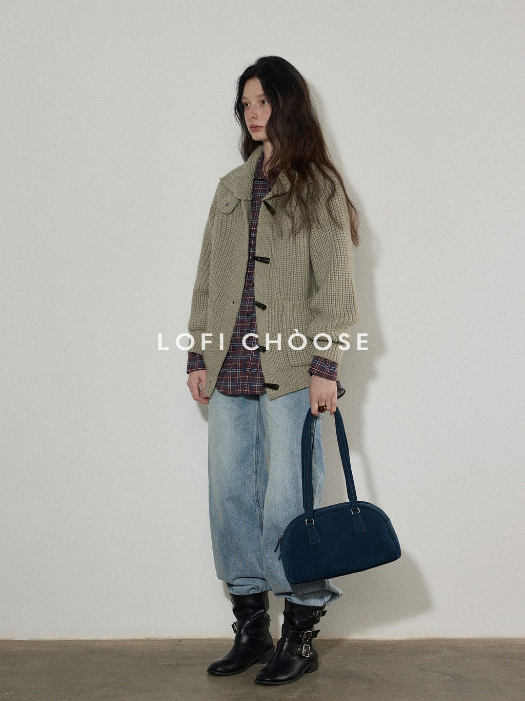 Lofi choose Warm Thick Loose Fit Workwear Button Front Long Sleeve Mid Length Knit Cardigans