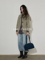 Lofi choose Warm Thick Loose Fit Workwear Button Front Long Sleeve Mid Length Knit Cardigans