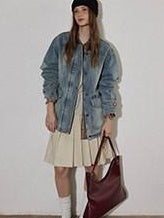 Lofi choose Cotton Colorblock Loose Fit Women Button Midlength Blue Denim Jackets