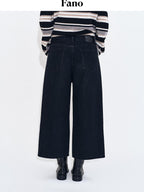 fano High Waist Cotton Button Fly Casual No Stretch Women Black Straight Leg Jeans