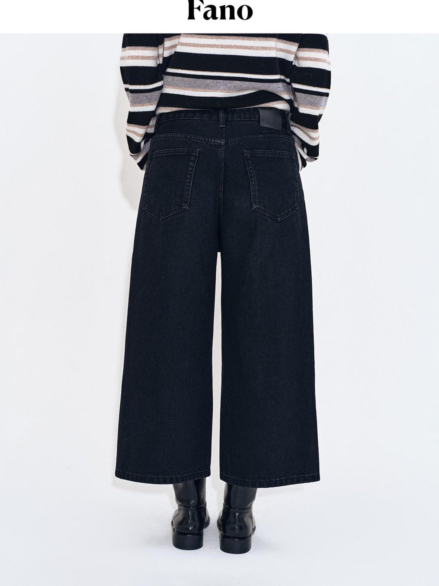 fano High Waist Cotton Button Fly Casual No Stretch Women Black Straight Leg Jeans