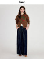 fano Soft Acrylic Blend Oversized Round Neck Single Row Button Women Brown Cardigans