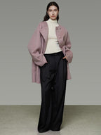 unspoken Pure Wool Loose Fit Minimal Office Midlength Single Button Women Wool Coats