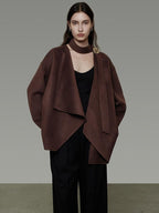 unspoken Pure Sheep Wool Lapel Collar Loose Fit 3D Cut Office Coffee Wool Coats