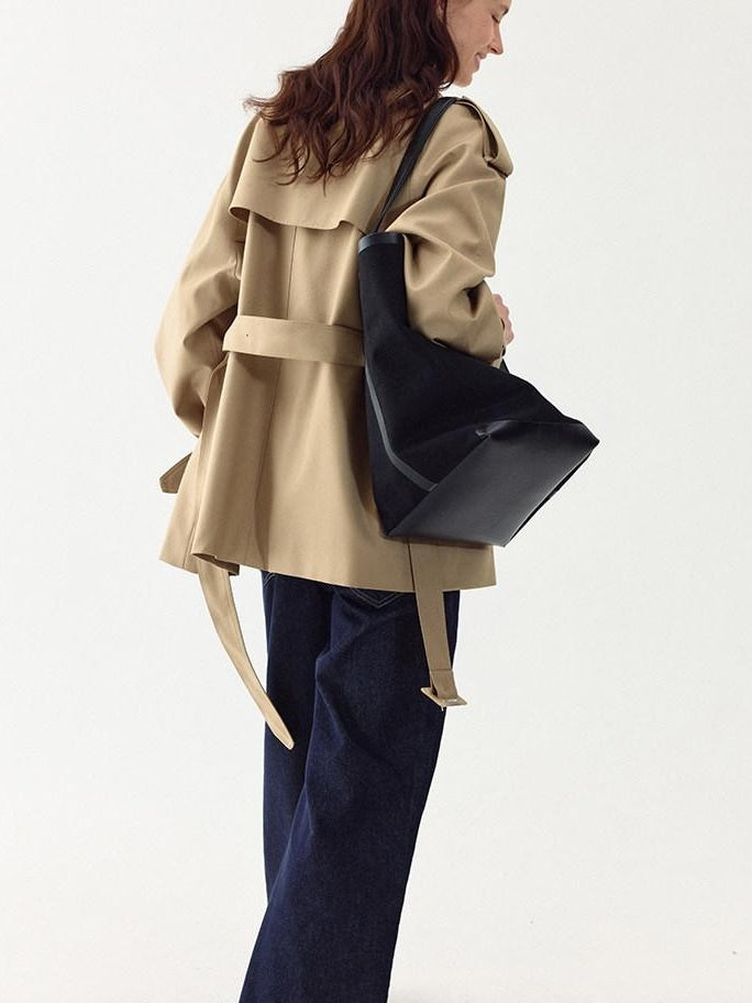 fano Double Breasted Short Loose Fit Commuter For Women Khaki Pink Beige Trench Coats