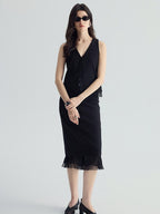 audreyyang Padded V-neck Striped Cropped Commuter Strap Women Black Single Button Vests