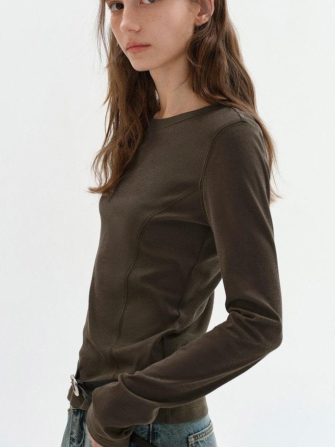 fano Lyocell Blend Slim Fit Minimal Commuter Crew Neck Women Long Sleeve T-Shirts