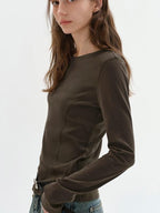 fano Lyocell Blend Slim Fit Minimal Commuter Crew Neck Women Long Sleeve T-Shirts
