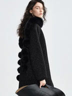 audreyyang Ultra Warm Fox Fur Solid Black Plush Elegant Women Luxury Scarves