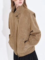 fano Pocketed Khaki Loose Fit Commuter Stand Collar Youth Polyester Bomber Jackets