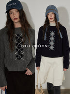 Lofi choose Soft Acrylic Crewneck Loose Fit Diamond Pattern Commuter Knitwear Sweaters