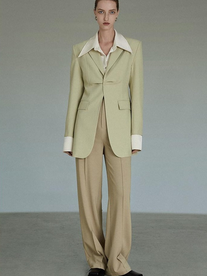 unspoken Streamlined Slim Fit Sage Green Notch Lapel Single Breasted Office Women Blazers