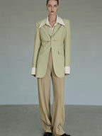 unspoken Streamlined Slim Fit Sage Green Notch Lapel Single Breasted Office Women Blazers