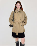 fano Double Breasted Mid Length Loose Fit Korean Commuter Women Khaki Trench Coats