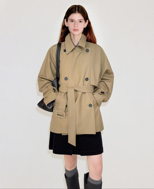 fano Double Breasted Mid Length Loose Fit Korean Commuter Women Khaki Trench Coats