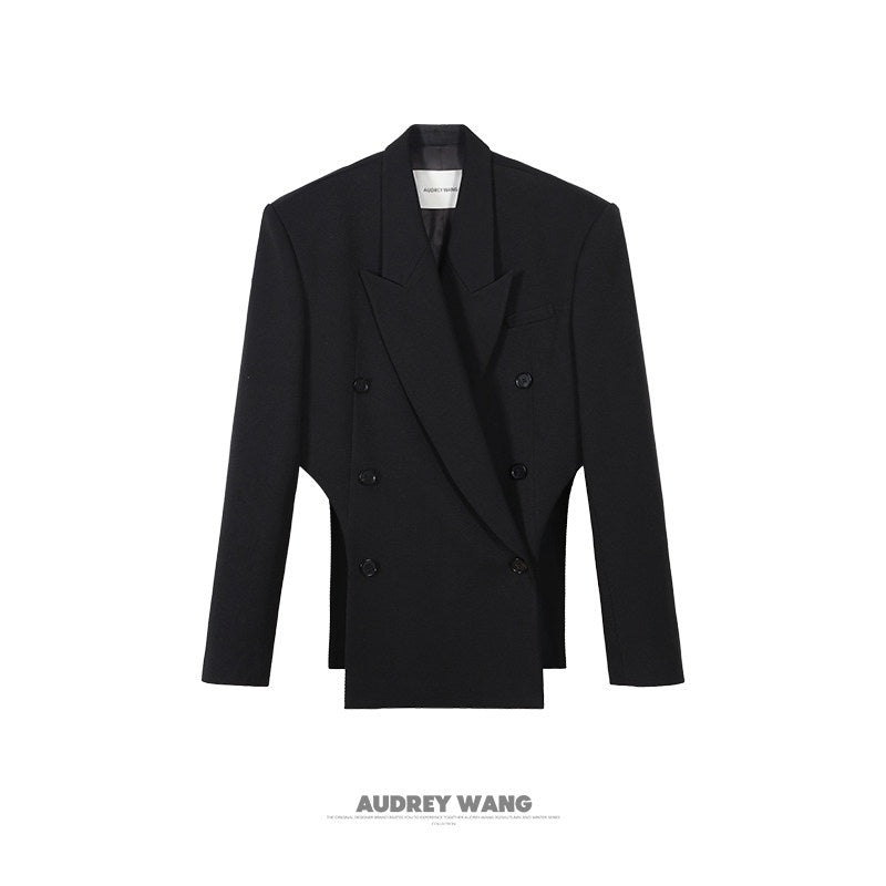 audreyyang_Elegant_Loose_Fit_Sash_Double_Breasted_Notch_Lapel_Black_Polyester_Blazers_MISSTT