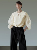 unspoken Breathable Original Loose Spliced Lantern Sleeve Pullover Polyester Blouses