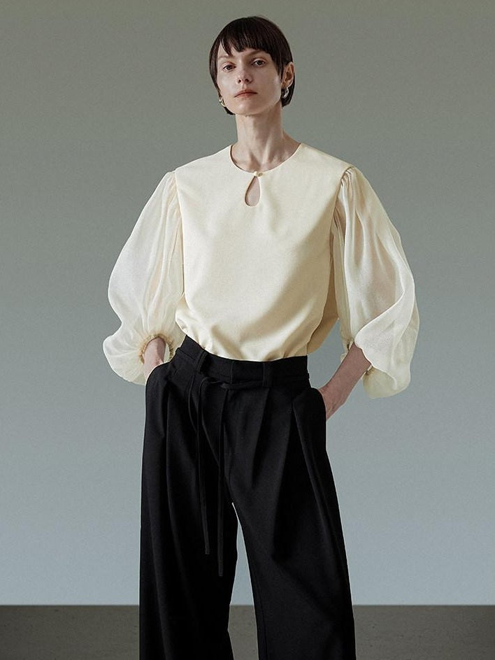 unspoken Breathable Original Loose Spliced Lantern Sleeve Pullover Polyester Blouses