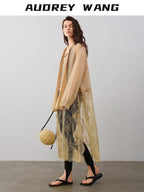 audreyyang Cotton Blend Lace Patchwork Relaxed Fit Long Sleeve Casual Women Midi Dresses